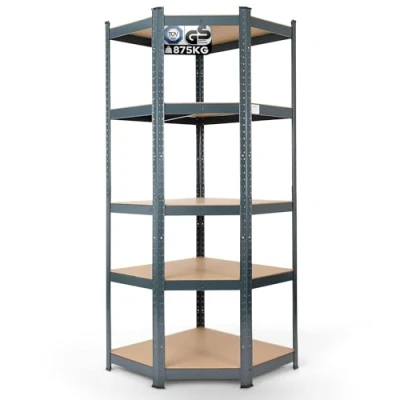 Afbeelding van AREBOS Hoekrek, rek voor zware lasten, 875 kg, eenvoudige montage door insteeksysteem, 180 x 70 cm, 5 planken van MDF, tot 175 kg per plank, zwart