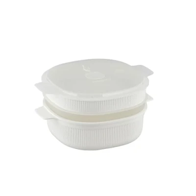 Afbeelding van CARE + PROTECT Magnetronstoompan, ideale en gezonde container voor stomen, serveren bewaren, BPA vrij, 4 l met 2 dienbladen