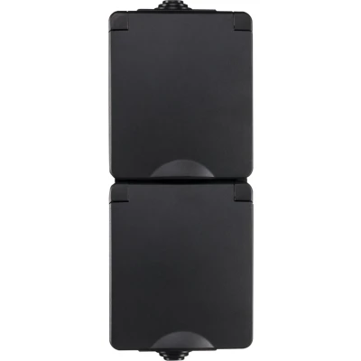 Afbeelding van Opbouw wandcontactdoos 2 voudig verticaal IP55 Zwart