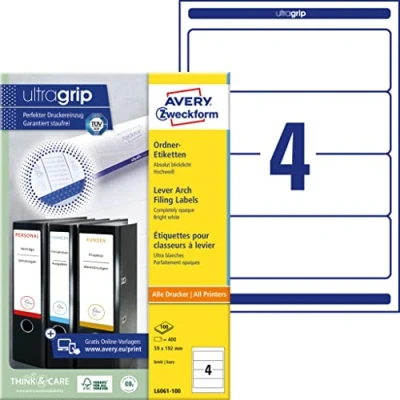 Afbeelding van Avery Zweckform L6061 25 ordnerrugetiketten ft 19,2 x 5,9 cm (b h), 120 etiketten, wit etiket
