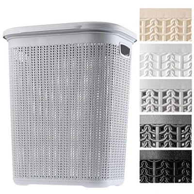 Afbeelding van KADAX Wasmand, 50L, multifunctionele wasmand met deksel lichte wasverzamelaar, wassorteerder van kunststof, voor badkamer, vuile kleding, speelgoed, Grijs