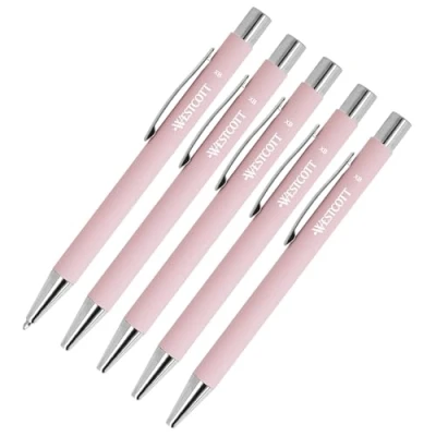 Afbeelding van Westcott E 745013 00 Premium balpen, roze, aluminium, onuitwisbaar met blauwe inkt, lijndikte XB, 1,4 mm, 5 stuks