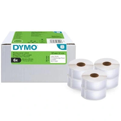 Afbeelding van Dymo Value Pack: etiketten LabelWriter ft 57 x 32 mm, verwijderbaar, wit, doos van 6 1000 beletteringsetiketten