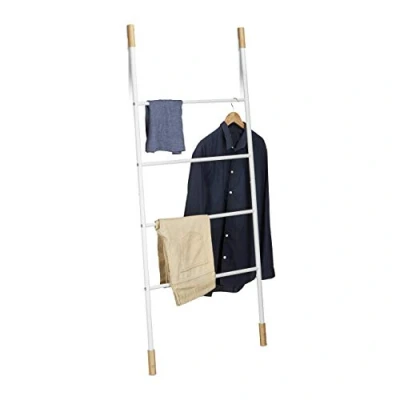 Afbeelding van Relaxdays handdoekladder wit kledingrek handdoekrek metaal dressboy zonder boren
