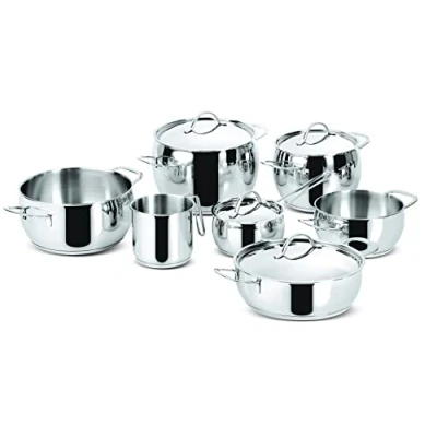 Image de Lagostina Euforia Batterie de Cuisine pour Induction, Gaz et Four en Acier Inoxydable 18/10, 11 Pièces, Fond Lagoseal Plus, avec 5 Marmites, Casserole, Pot à Lait, 4 Couvercles