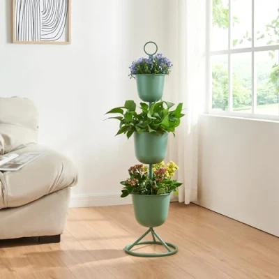 Afbeelding van Plantenstandaard Alphen 3 bloempotten 110x28 cm groen [en.casa]