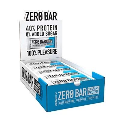 Afbeelding van BioTechUSA Zero Bar Proteïnesnack suikerarm en lactosevrij knapperige textuur heerlijke smaken ideaal voor diëten trainingen 20 x 50 g, kokosnoot chocolade