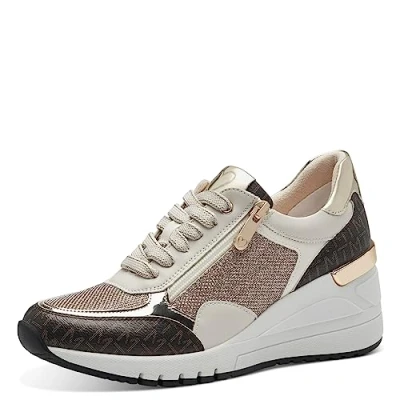Afbeelding van Marco Tozzi Sneakers laag, Dames, Maat: 41, Cream Leer en imitatieleer