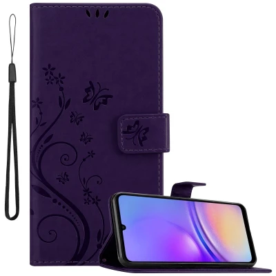 Afbeelding van Cadorabo Hoesje geschikt voor Samsung Galaxy A06 in BLOEMEN DONKER PAARS Beschermhoes bloemmotief met magnetische sluiting, standfunctie en kaartsleuven Book Case Cover Etui