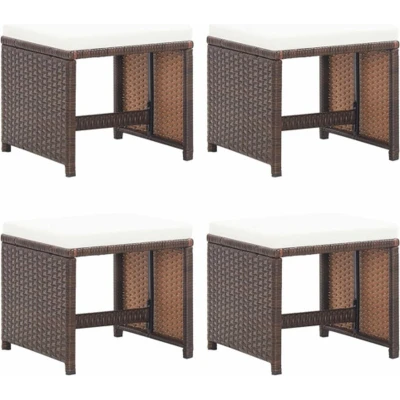 Afbeelding van Tuinkrukken 4 st met kussens poly rattan bruin