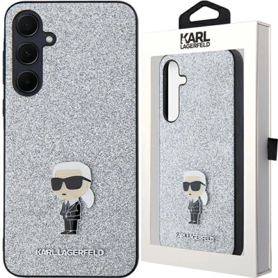 Afbeelding van Karl Lagerfeld Fixed Glitter Ikonik Logo Metalen Pin Case voor Samsung Galaxy A35 Zilver