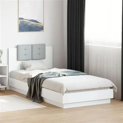 Afbeelding van vidaXL Bedframe met hoofdbord en LED verlichting wit 100x200 cm
