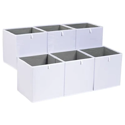 Afbeelding van Amazon Basics 6 stuks opvouwbare stoffen opbergkubussen, 26,7 x 28 cm, wit