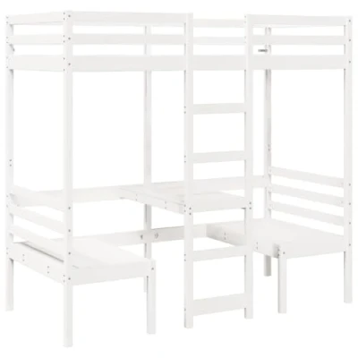 Afbeelding van vidaXL Hoogslaper met bureau en stoelen grenenhout wit 90x190 cm