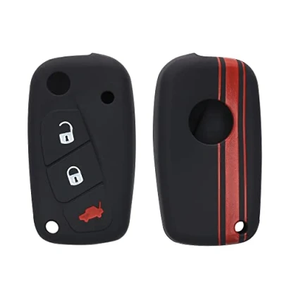 Afbeelding van kwmobile Autosleutel hoesje geschikt voor Fiat Lancia 3 knops behuizing in rood / zwart Rallystrepen design