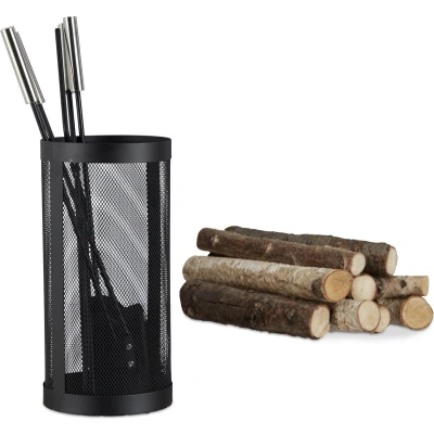 Afbeelding van Relaxdays haardset 5 delig in emmer haardstel modern open haar gereedschap zwart