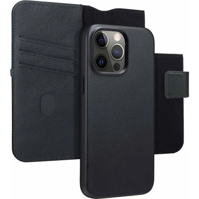 Afbeelding van Accezz Hoesje Geschikt voor iPhone 15 Pro Max Met Pasjeshouder Leather Bookcase 2 in 1 MagSafe zwart