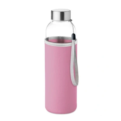Afbeelding van Glazen drinkfles Waterfles Drinkflessen Waterflessen volwassenen Met beschermhoes 500 ml RVS Roze