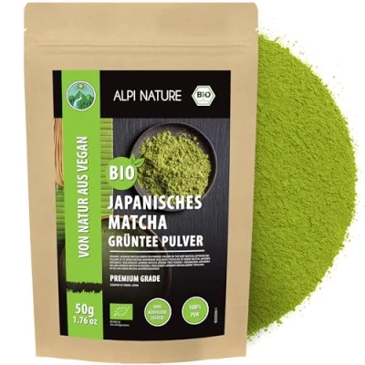Image de Alpi Nature Matcha BIO 50g, Poudre de Thé Vert Japonais Qualité Supérieure, Naturellement Caffeiné
