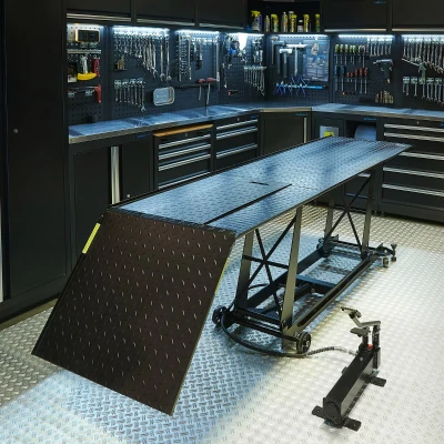 Afbeelding van Datona® Motorheftafel hydropneumatisch met inrijklem en spanband Zwart