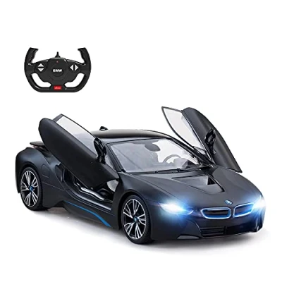 Afbeelding van RASTAR BMW i8 modelauto, 1:14 auto met afstandsbediening, speelgoed voor kinderen, open deuren door RC / werklampen matzwart