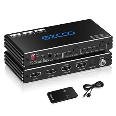 Afbeelding van 4K 60Hz HDMI splitter 1 ingang 2 uitgangen eARC ARC voor Soundbar Switch ingangen naar SPDIF 5.1CH Breakout D olby Vision Atmos HDR CEC HDCP2.2 Scaler 1080 Xbox, PS5, SONOS