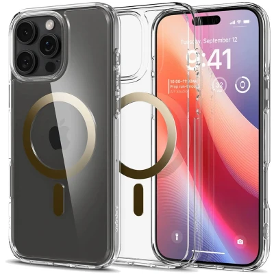Afbeelding van Spigen Ultra Hybrid MagFit Hoesje Geschikt voor Apple iPhone 16 Pro Max Compatibel met MagSafe Back Cover Goud