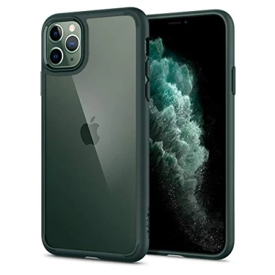 Image de Spigen Ultra Hybrid Series Coque de protection pour téléphone portable polycarbonate, polyuréthanne thermoplastique (TPU) vert minuit Apple iPhone 11 Pro