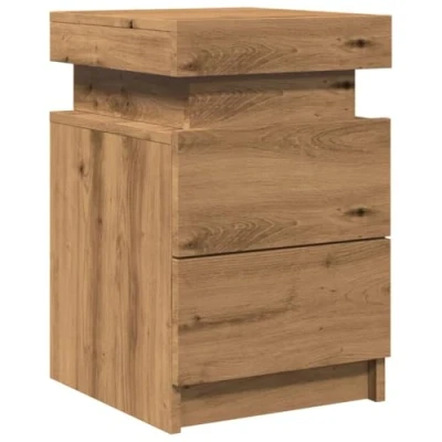 Afbeelding van vidaXL Nachtkastje met LED 35x39x55 cm bewerkt hout artisanaal eiken