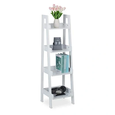 Afbeelding van Relaxdays Ladderrek wit 4 etages boekenkast badkamerrek staand rek