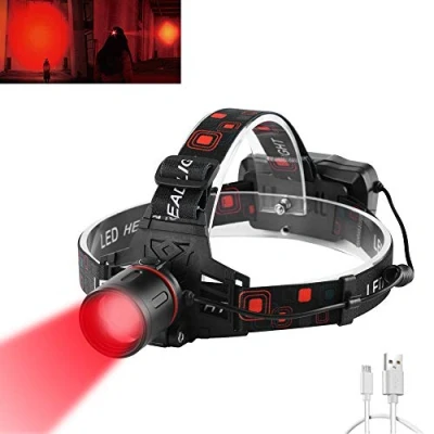 Afbeelding van WESLITE rode hoofdlamp, 1000 lumen, oplaadbare hoofdlamp met rood licht, zoombaar, hoofdzaklamp voor jacht, astronomie, nachtzicht en kamperen (rood licht)