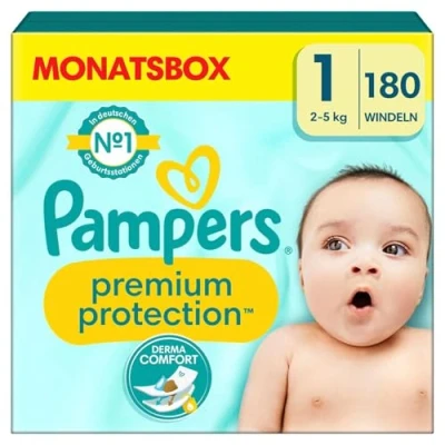Afbeelding van Pampers Premium Protection Maat 1 Maandbox 180 stuks 2/5 KG