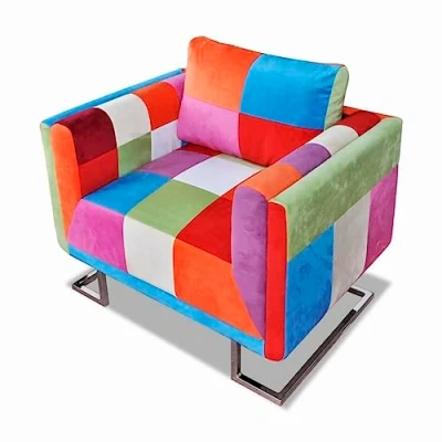 Afbeelding van vidaXL Fauteuil met patchwork ontwerp en verchroomde poten kubus stof