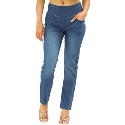 Afbeelding van MYT Elastische jeans met hoge taille voor dames Buikcontrole Jeggings van stretch denim alle beenmaten 38 tot 52, Blauw