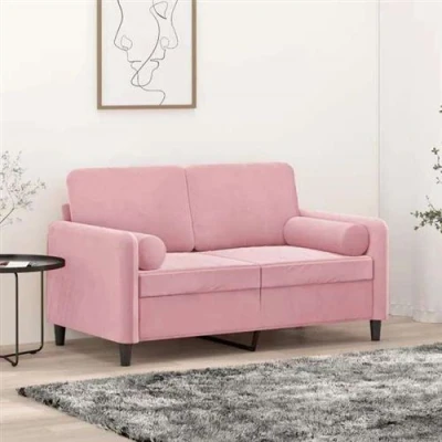 Afbeelding van vidaXL Tweezitsbank met sierkussens 120 cm fluweel roze