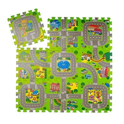 Afbeelding van Relaxdays speelmat verkeer puzzelmat verkeerskleed speelkleed kruipmat foam