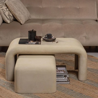 Afbeelding van Set van 2 Stani salontafels betonlook naturel