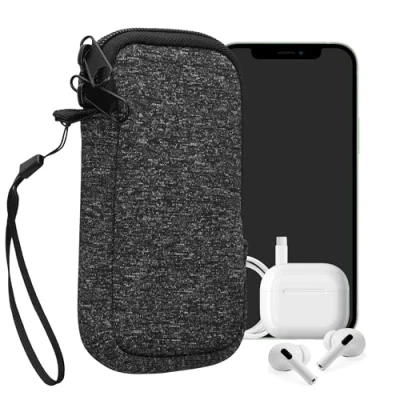 Afbeelding van kwmobile telefoontasje universeel geschikt voor XS 3,5/4&quot; smartphones 12,5 x 6,5 cm Hoesje met rits en polslusje In antraciet / wit