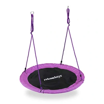 Afbeelding van Relaxdays Nestschommel voor volwassenen, uniseks, outdoor schommel kinderen en diameter 110 cm, tot 100 kg, rond, bordenschommel, lila, h x d: ca. 5 cm.