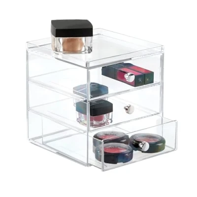 Afbeelding van iDesign make up opbergdoos met 3 lades Compacte plastic cosmetische Stapelbare sieradendoos Transparant
