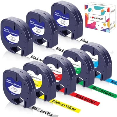Afbeelding van Hehua 8 Stuks Vervanging voor Dymo LetraTag 12mm Plastic Etikettape 91221 (3 Stuks) 91222 91223 91224 91225 16951, Compatibel met LT 100H 100T Plus 110T QX50 XR XM 2000 (12mm x 4m)