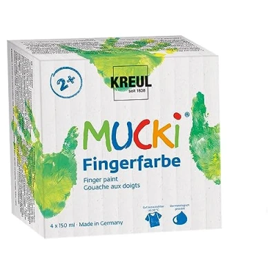 Afbeelding van MUCKI Vingerverf set 4x 150ml primaire kleuren Dermatologisch getest, parabenenvrij &amp; veganistisch