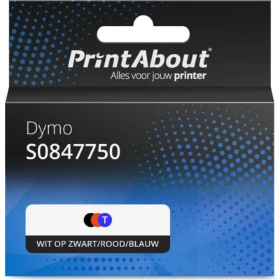 Afbeelding van Huismerk Dymo S0847750 (S0721660) Tape Wit op zwart/rood/blauw (9 mm)
