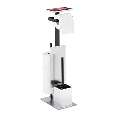 Afbeelding van Relaxdays toiletaccessoires set rvs toiletrolhouder wc rol houder met borstel