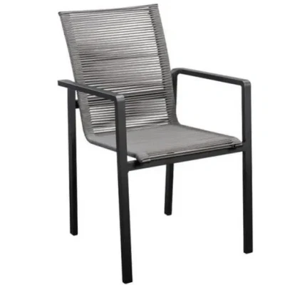Afbeelding van Ishi stackable dining chair alu black/rope dark grey Yoi
