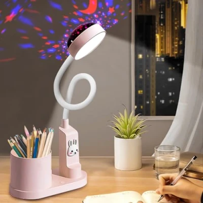 Afbeelding van Aicharynic led bureaulamp voor kinderen, met penhouder, tafellamp, dimbaar, hemel, 360 graden oplaadbaar, verstelbaar, leeslamp sterrenprojectie