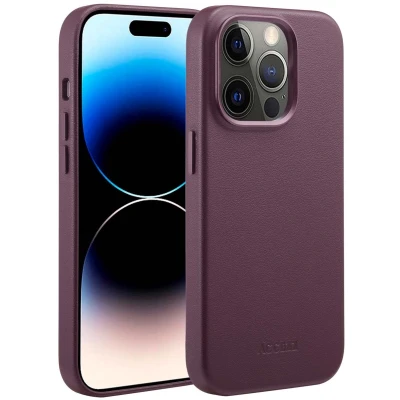 Afbeelding van Accezz Hoesje geschikt voor iPhone 14 Pro MagSafe Leather Backcover Heath Purple