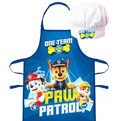 Afbeelding van Sorrisini Keukenschort voor kinderen, schort verstelbare koksmuts, koksmuts koken, bakken, schilderen, 3 8 jaar Paw Patrol Marshall, Blauw
