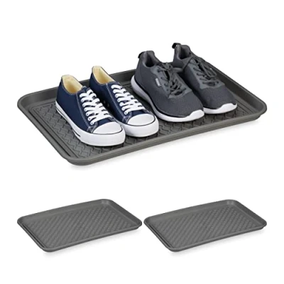 Afbeelding van Relaxdays Set van 3 XL schoenenbakken voor natte schoenen, 60 x 40 cm, grote schoenenbak kunststof, grijs
