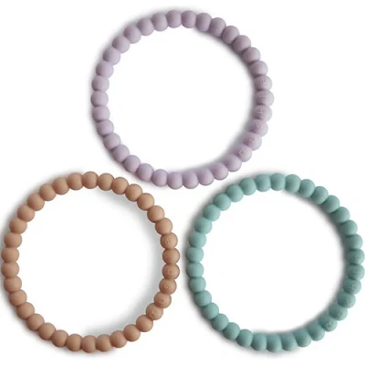 Afbeelding van Mushie bijtring armband parel lilac cyan soft peach 3st